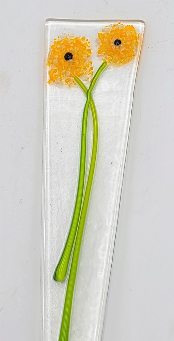 Plant Stake-Orange/White Pom Flowers by Kathy Kollenburn