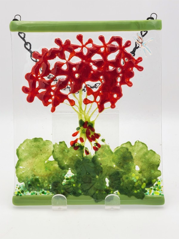 Garden Hanger-Geraniums with Dragonfly by Kathy Kollenburn