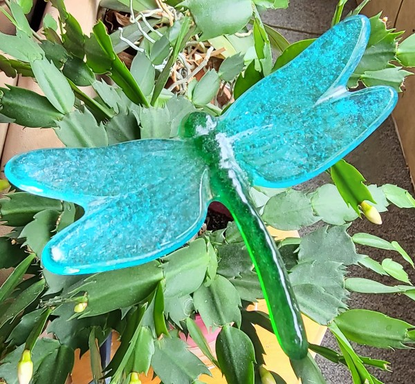 Plant Pick, Dragonfly, Large-Green/Turquoise by Kathy Kollenburn