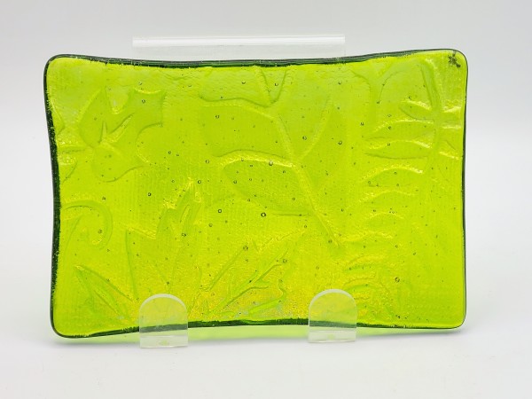 Soap Dish/Spoon Rest-Spring Green Irid Impressed with Leaves by Kathy Kollenburn