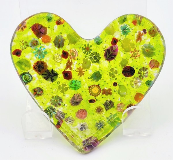 Heart Dish-Green with Flowers by Kathy Kollenburn