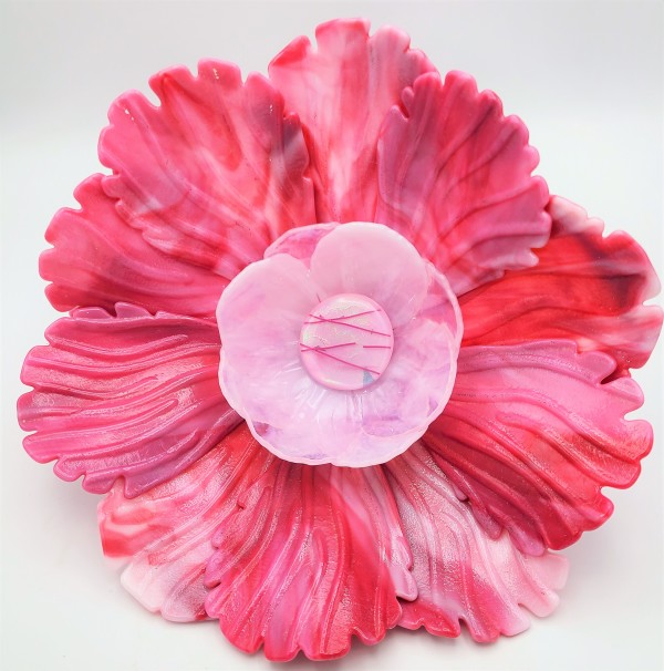 Garden Flower-Pink/White Streaky with Pink Bowl and Dichroic Center by Kathy Kollenburn
