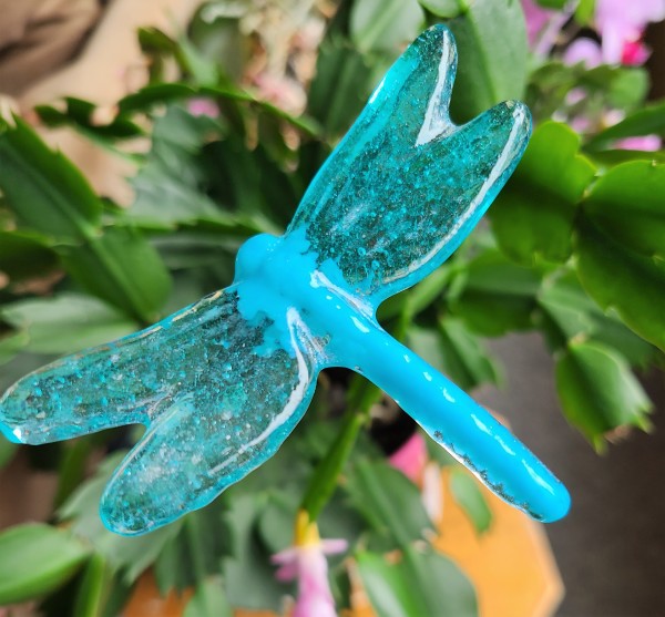 Plant Pick, Dragonfly, Small-Cyan/Turquoise by Kathy Kollenburn