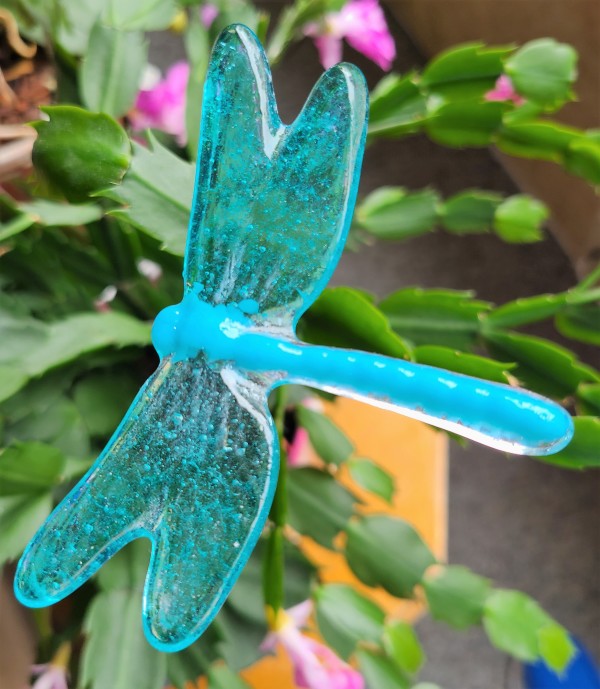 Plant Pick, Dragonfly, Medium-Cyan/Turquoise by Kathy Kollenburn