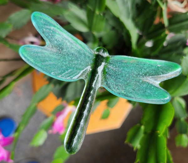 Plant Pick, Dragonfly, Medium-Adventurine Green/Turquoise by Kathy Kollenburn