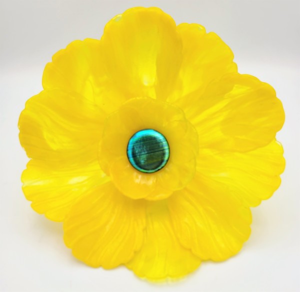 Garden Flower-Yellow Streaky with Dichroic Center by Kathy Kollenburn