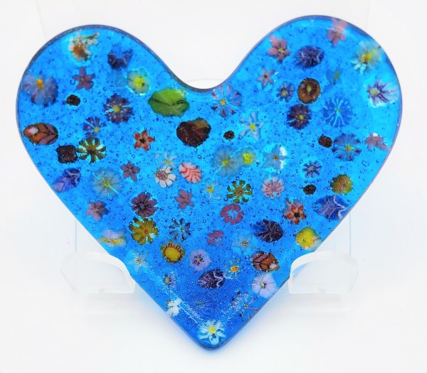 Heart Dish-Turquoise with Murrini Flowers by Kathy Kollenburn