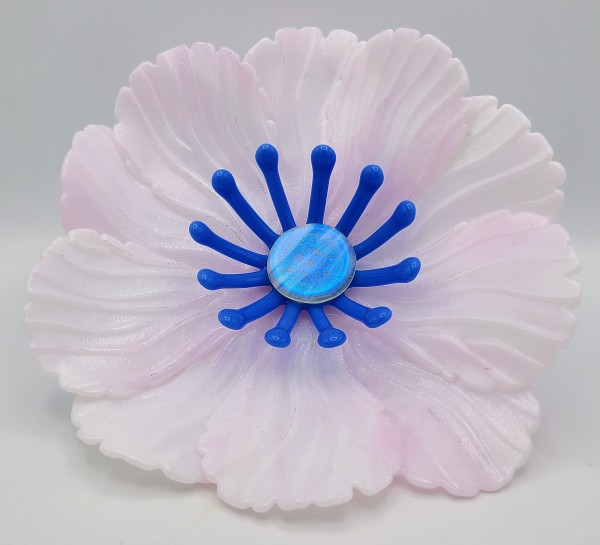 Garden Flower-Pink/White Streaky with Periwinkle Stamens and Dichroic Center by Kathy Kollenburn