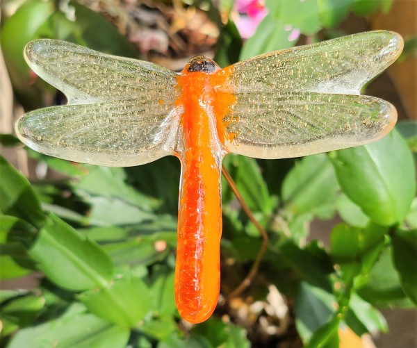 Plant Pick, Dragonfly, Medium-Orange/Yellow by Kathy Kollenburn