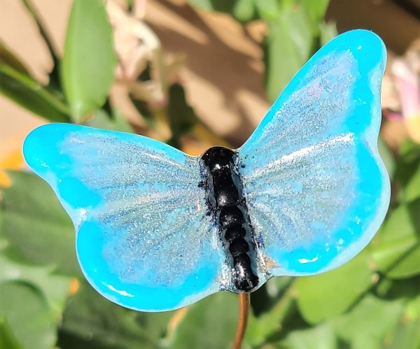 Plant Pick, Butterfly, Small-Turquoise/Opaline/Black by Kathy Kollenburn