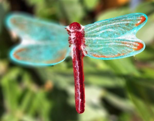Plant Pick, Dragonfly, Small-Aqua/Red by Kathy Kollenburn