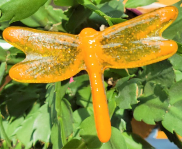 Plant Pick, Dragonfly, Small-Orange/Yellow by Kathy Kollenburn