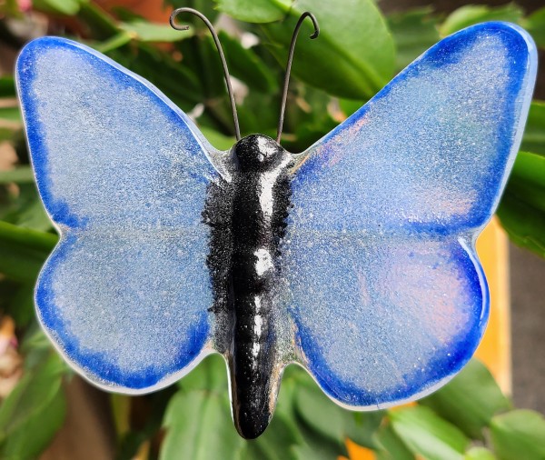 Plant Pick, Butterfly, Large-Blue/Opaline/Black by Kathy Kollenburn