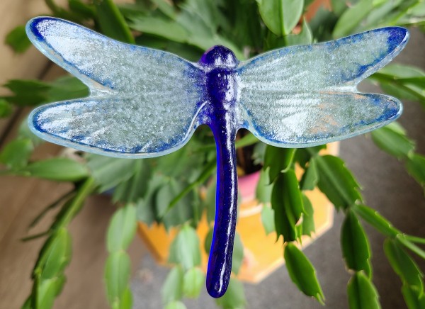 Plant Pick, Dragonfly, Large-Blues/Green by Kathy Kollenburn
