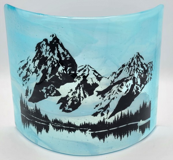 Standup Curve with Mountain Scene in Turquoise/White Streaky by Kathy Kollenburn