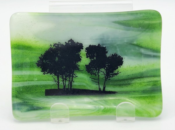 Soap Dish/Spoon Rest-Trees on Green/White Streaky by Kathy Kollenburn