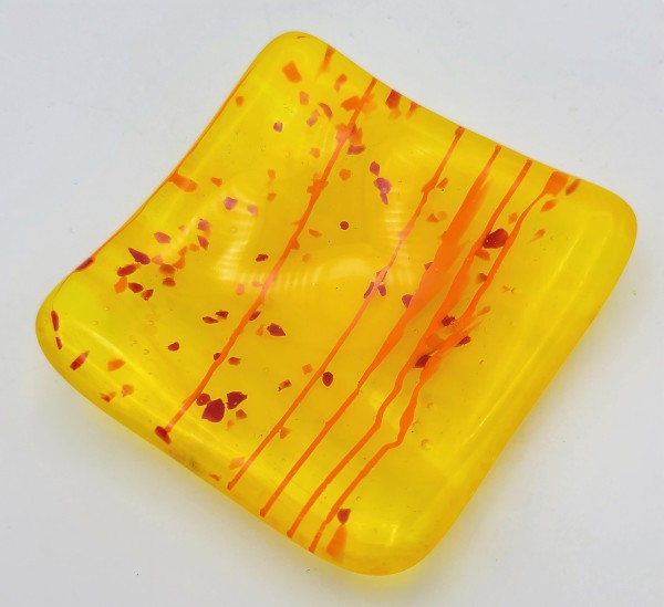 Trinket Dish-Yellow with Orange/Red Confetti & Stringer by Kathy Kollenburn