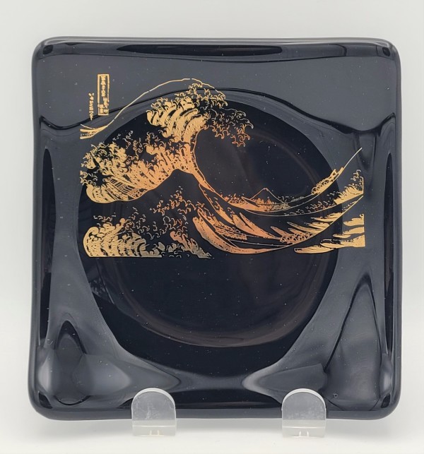Plate with Hokusai Wave in Gold by Kathy Kollenburn