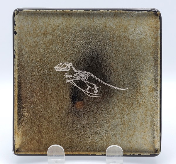 Small Plate with Dimorphodon on Black Irid by Kathy Kollenburn