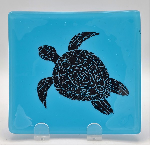 Small Plate-Sea Turtle on Cyan by Kathy Kollenburn