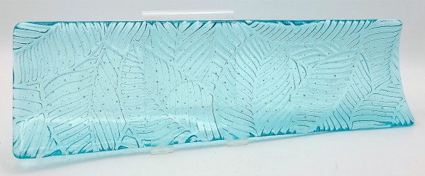 Long Tray-Aqua with Leaf Imprint by Kathy Kollenburn