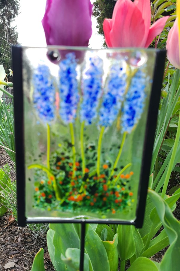 Garden Stake-Blue Delphiniums by Kathy Kollenburn