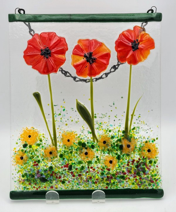 Garden Hanger-Red Poppies with Orange Poms by Kathy Kollenburn