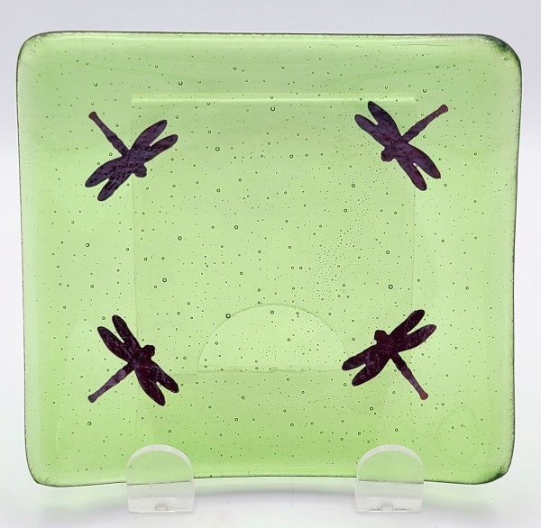 Plate-Light Green with Quartet of Copper Dragonflies by Kathy Kollenburn