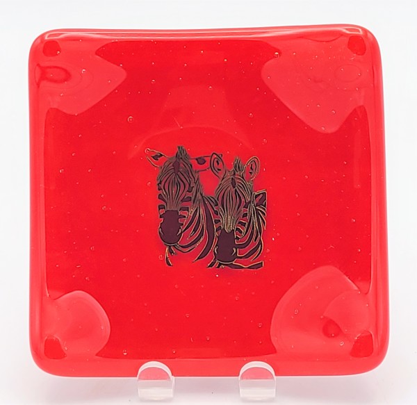 Small Plate-Red with Golden Zebras by Kathy Kollenburn
