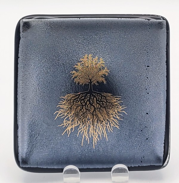 Small Dish-Silver Irid with Tree of Life by Kathy Kollenburn