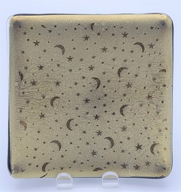 Small Plate-Mica Stars and Moons on Black Irid by Kathy Kollenburn