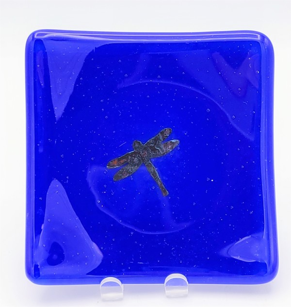 Small Plate-Cobalt with Copper Dragonfly by Kathy Kollenburn