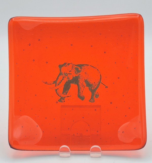 Small Plate-Orange with Gold Elephant by Kathy Kollenburn