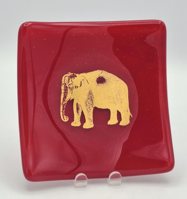 Small Plate-Red with Gold Elephant by Kathy Kollenburn