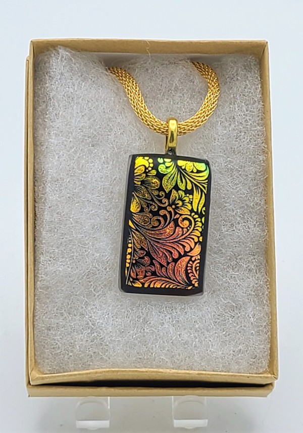 Necklace-Dichroic Floral in Gold/Pink by Kathy Kollenburn