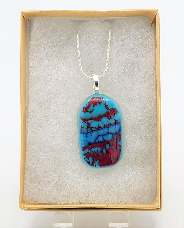 Necklace-Turquoise/Red Splatter Oval by Kathy Kollenburn
