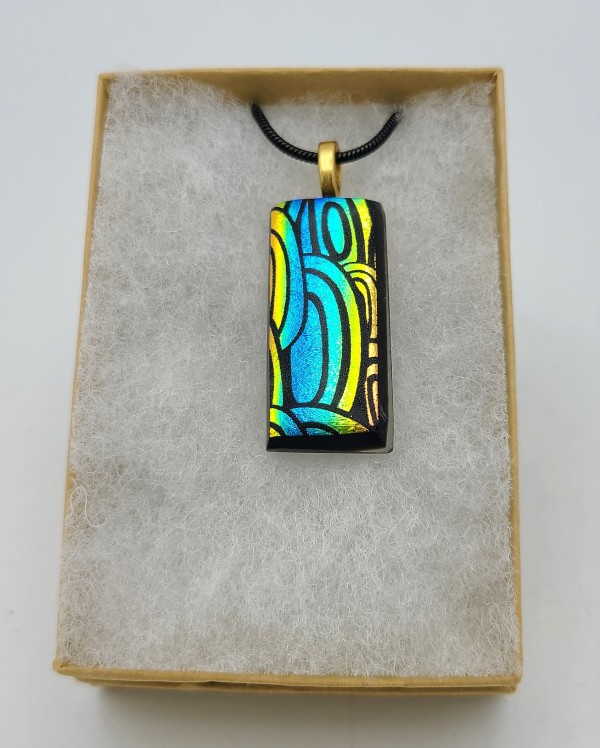 Necklace-Etched Elipses on Green/Magenta/Blue Striped Dichroic by Kathy Kollenburn