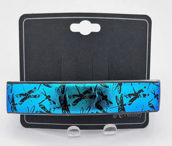 Barrette-Etched Dragonflies on Turquoise Dichroic by Kathy Kollenburn