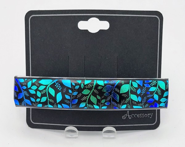 Barrette-Etched Budding Branches on Cyan/Blue Dichroic by Kathy Kollenburn