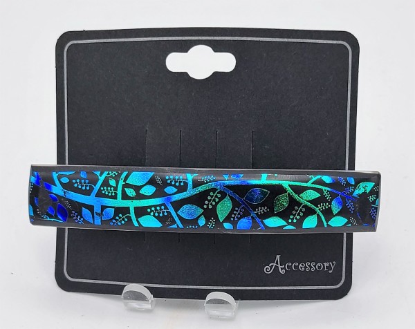 Barrette-Etched Budding Branches on Cyan/Blue Dichroic by Kathy Kollenburn