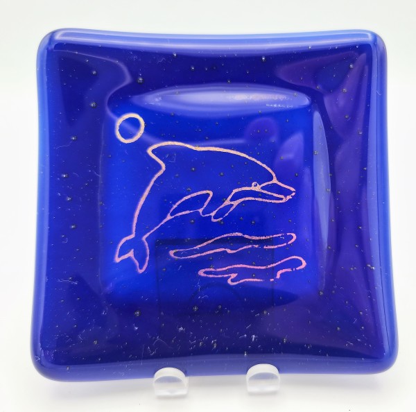 Small Plate-Blue with Gold Dichroic Dolphin by Kathy Kollenburn
