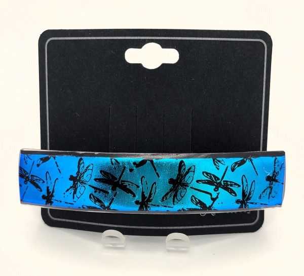 Barrette-Etched Dragonflies on Blue Dichroic by Kathy Kollenburn