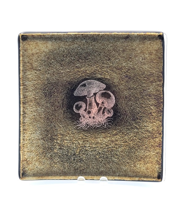 Plate-Gold Irid with Silver Mushrooms by Kathy Kollenburn