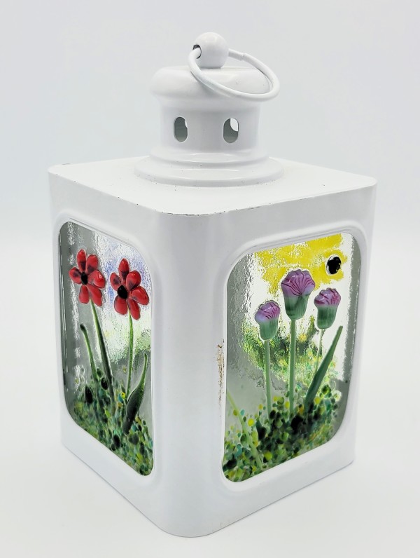 Lantern-Small White with Botanical Panels by Kathy Kollenburn