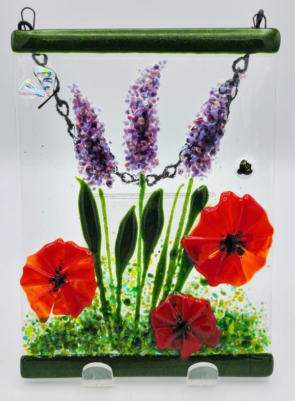 Garden Hanger-Triple Lavender, Triple Red Poppies by Kathy Kollenburn
