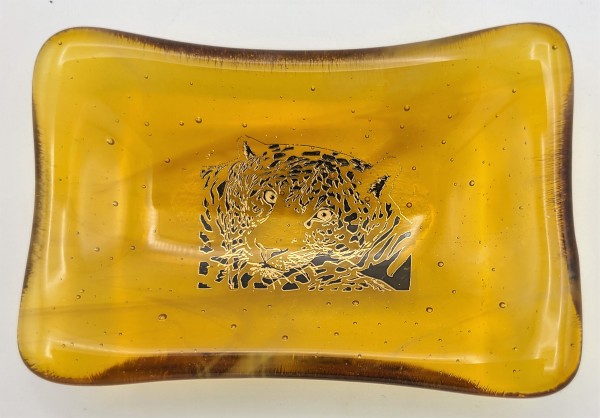Trinket Dish-Gold with Gold Leopard by Kathy Kollenburn