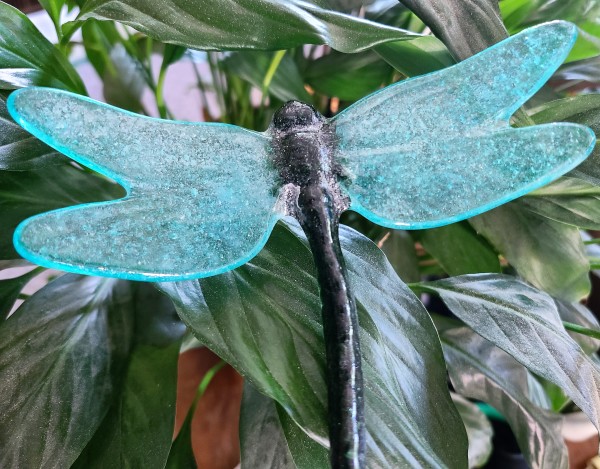 Plant Pick-Dragonfly, Large-Green with Aqua Wings by Kathy Kollenburn