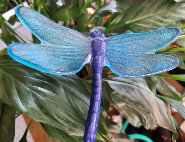 Plant Pick-Dragonfly, Large-Cobalt with Turquoise Wings by Kathy Kollenburn