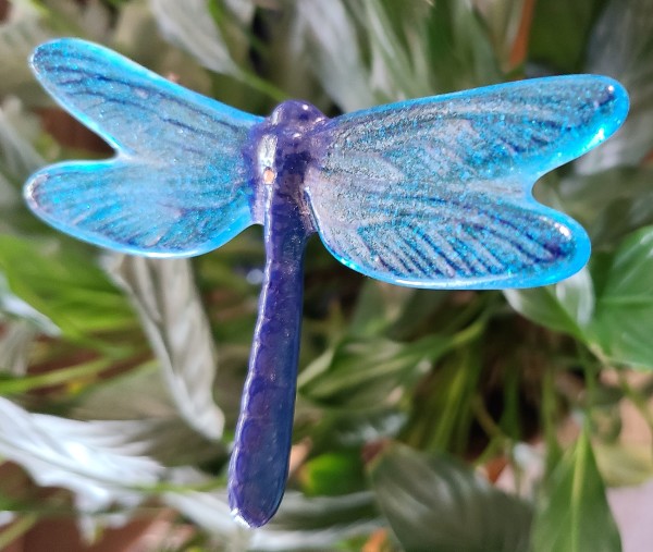 Plant Pick-Dragonfly, Medium-Cobalt with Turquoise Wings by Kathy Kollenburn