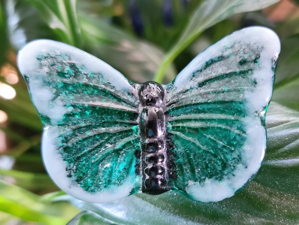 Plant Pick-Butterfly, Small-Green & White by Kathy Kollenburn